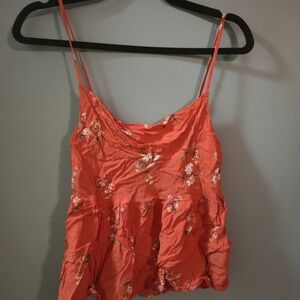 XS American Eagle Outfitters Orange Floral Flowy Ruched Tiered Cami Y2k 90s